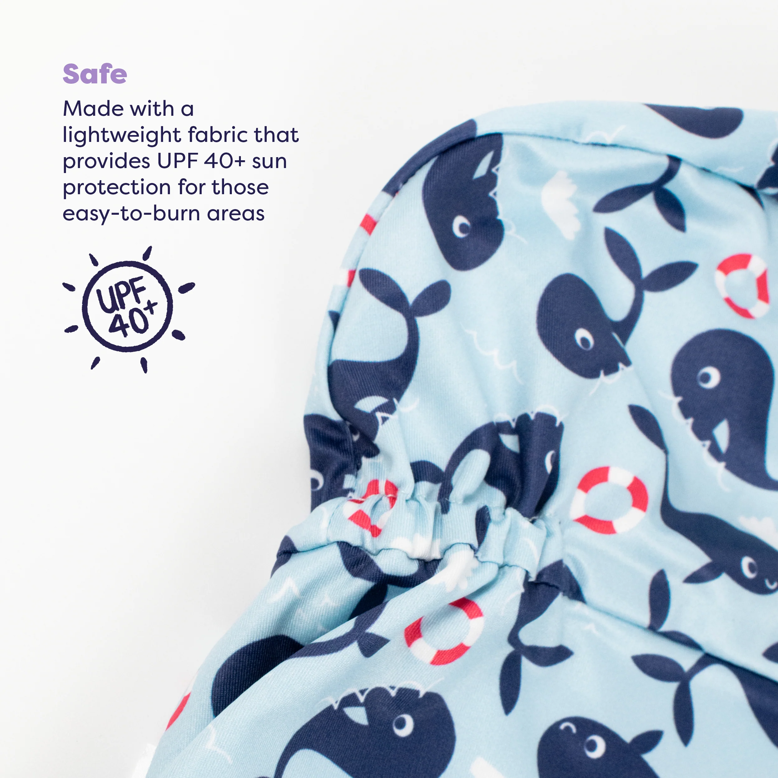 UPF 40+ Reversible Swim Hat for Babies and Toddlers in Blue Whale - Image 3