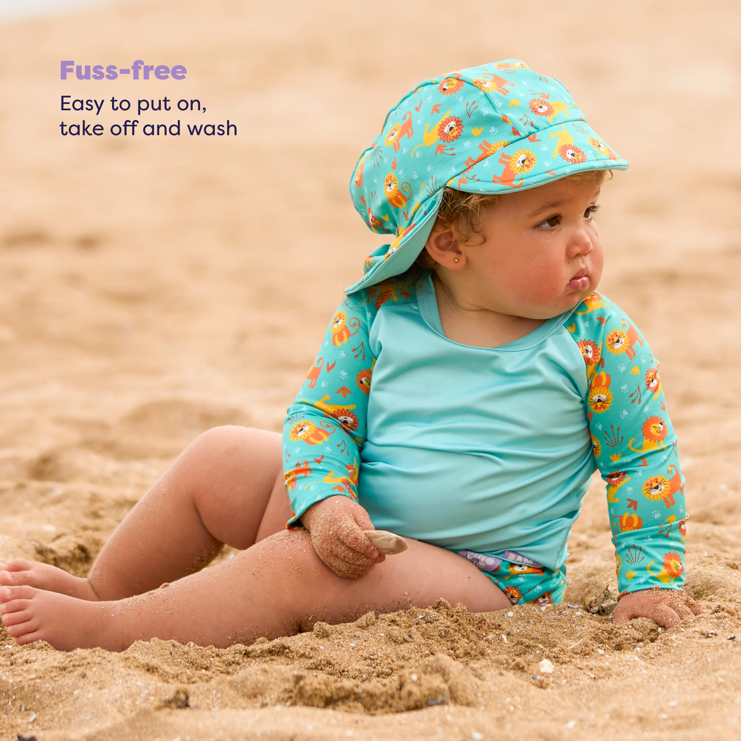 UPF 40+ Reversible Swim Hat for Babies and Toddlers in Cool Cats - Image 5