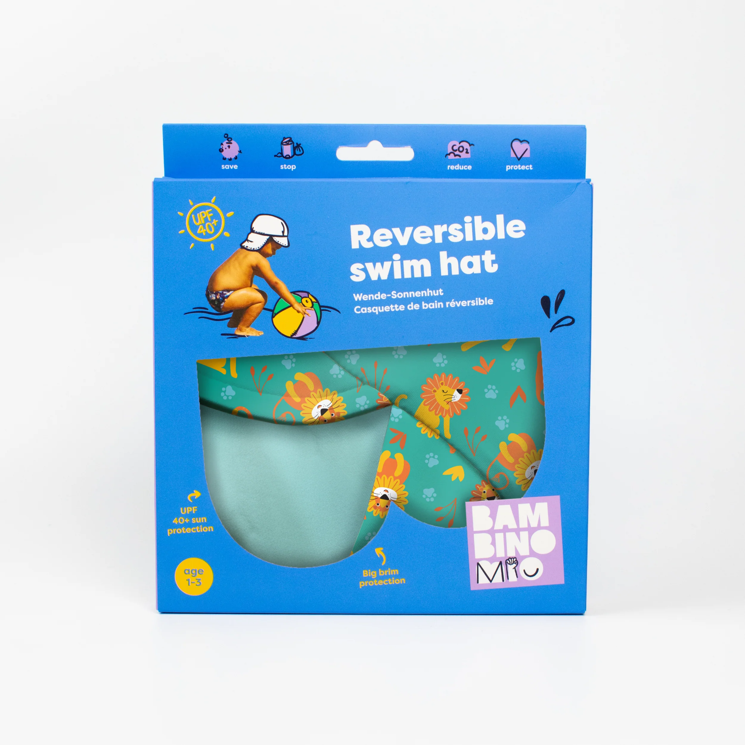 UPF 40+ Reversible Swim Hat for Babies and Toddlers in Cool Cats - Image 7